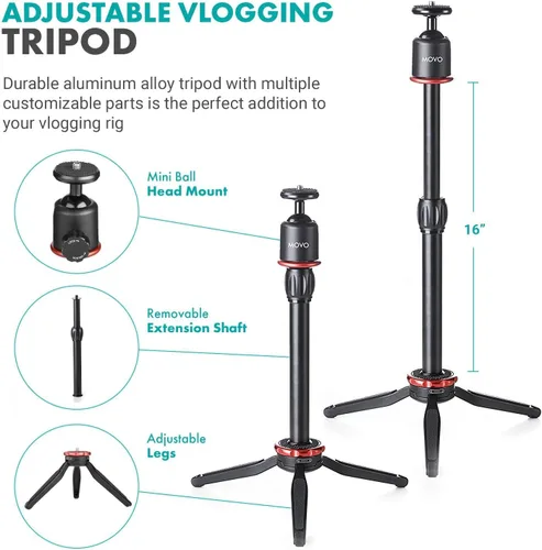 Miniatura 2 de Movo VXR10+ - Kit de vlogging para teléfono inteligente con mini trípode, agarre para teléfono y micrófono de video compatible con iPhone y Android