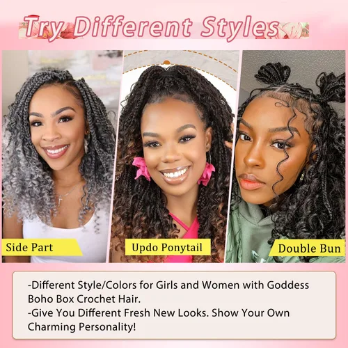 Miniatura 7 de Extensiones de cabello sintético de trenzas de ganchillo Goddess de 10 pulgadas para mujeres negras, 8 paquetes, 3 unidades, con rizos y rizos