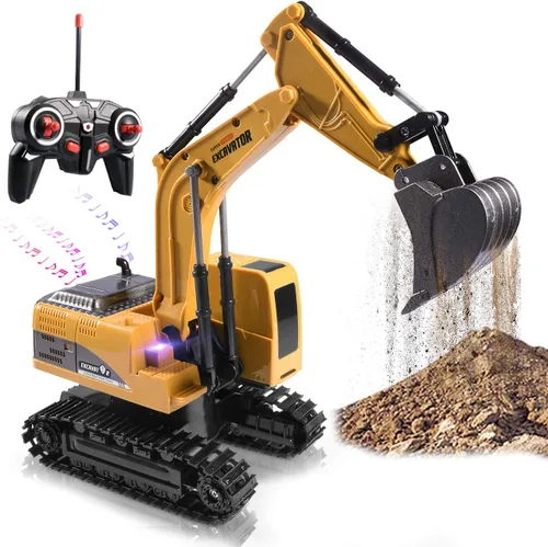 Juguete de excavadora de construcción, camión excavador de ingeniería de juguete para niños, auto hidráulico recargable con control remoto para