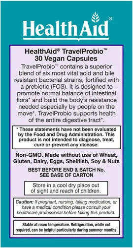 Miniatura 3 de HealthAid TravelProbio - Probiótico de 20 mil millones de UFC – Saccharomyces boulardii + Prebiótico (FOS), resistente a ácidos y bilis – Vegano una
