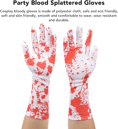 Miniatura 6 de Semme Guantes sangrientos de Halloween, 1 par de guantes horribles con efecto salpicado, accesorio de disfraz de cosplay para asesino