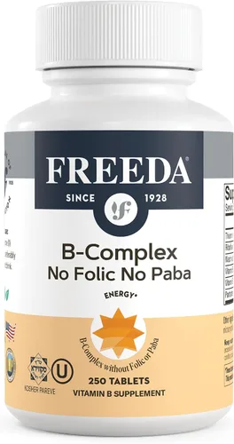 Miniatura 8 de Freeda Complejo de vitamina B, sin fólico, sin PABA, suplemento vitamínico kosher complejo súper B con vitamina B1, vitamina B2, vitamina B3
