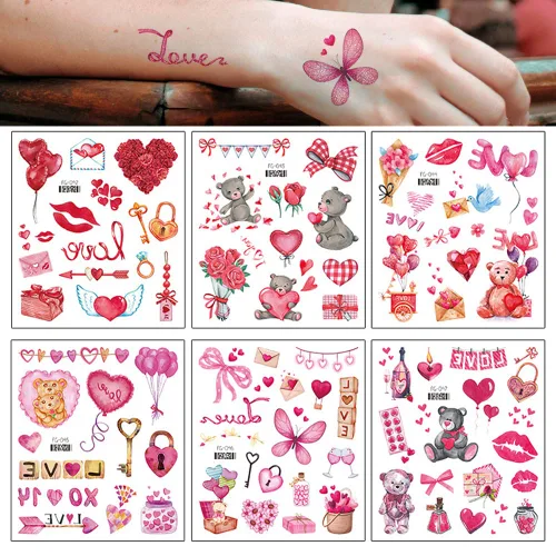 Tatuajes para el día de San Valentín, tatuajes para el día de la madre, para mujeres, hombres, niños, niñas, decoración de arte corporal, labios de