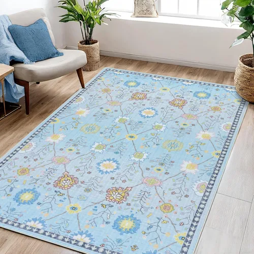 Miniatura 45 de Alfombras de 6 x 9, alfombras grandes lavables con flores estilo boho, alfombra de pelo bajo antideslizante y ultradelgada, alfombra para puerta