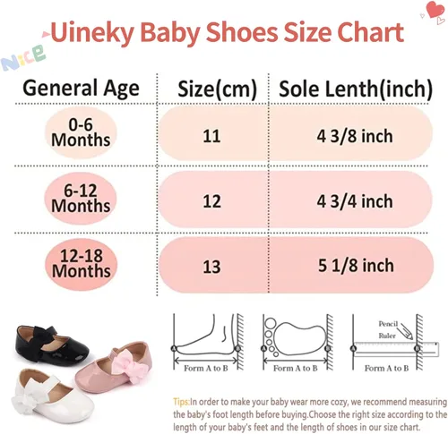 Miniatura 6 de Uineky Zapatos de vestir para bebés y niñas recién nacidas, zapatos planos estilo Mary Jane, antideslizantes, ligeros, suela suave, zapatos de boda