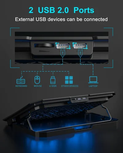 Miniatura 4 de KeiBn Almohadilla de enfriamiento para laptop, enfriador de laptop para juegos, 2 ventiladores para portátiles de 10 a 15.6 pulgadas, 5 soportes