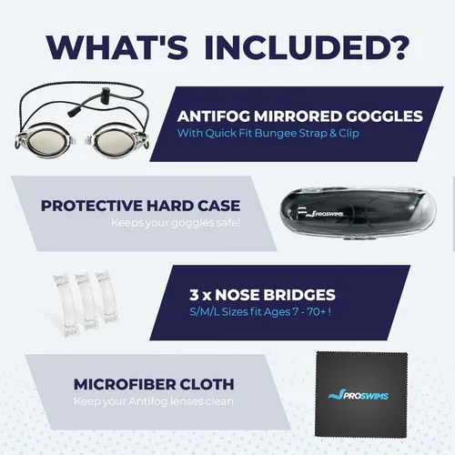 Miniatura 5 de Gafas de natación de carreras antivaho con correa elástica, estuche rígido y gafas de natación adicionales, paño de limpieza de microfibra Gris