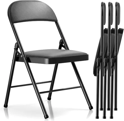 Miniatura 21 de Fenbeli Paquete de 2 sillas plegables con cojín, sillas de metal negro con asientos acolchados y marco de acero duradero, sillas plegables