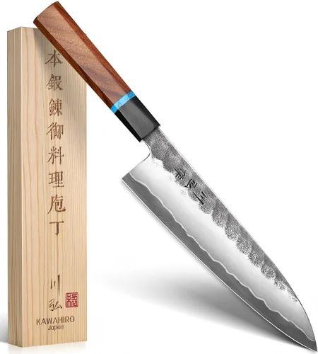Cuchillo de chef japonés KAWAHIRO, cuchillo de cocina forjado negro de 210mm VG10, cuchillo de chef profesional hecho a mano con mango ergonómico,