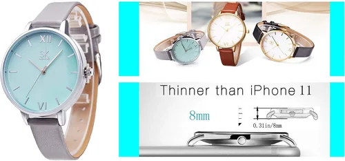 Miniatura 3 de SK - Reloj de pulsera para mujer, correa de piel, de cuarzo, reloj de lujo japonés de cuarzo.