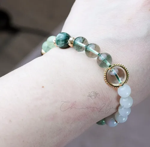Miniatura 179 de Precious Gemstone Natural Crystal Healing Bracelet, Rutilated Quartz, Moonstone, Quartz Handmade Original Design Bracelet