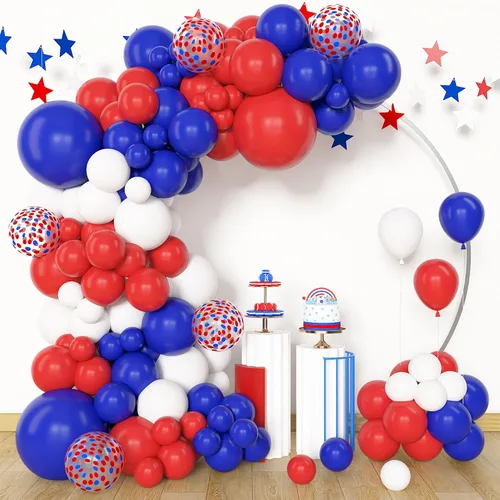 Miniatura 15 de Amandir Kit de arco de guirnalda de globos azul polvoriento, 153 piezas, diferentes tamaños de 18, 12, 10, 5 pulgadas, globos de látex azul blanco