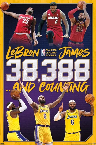 Miniatura 9 de NBA League - Póster de pared de LeBron James All-Time Scoring Leader, 22.4 pulgadas de largo x 14.7 pulgadas de ancho, versión enmarcada plateada