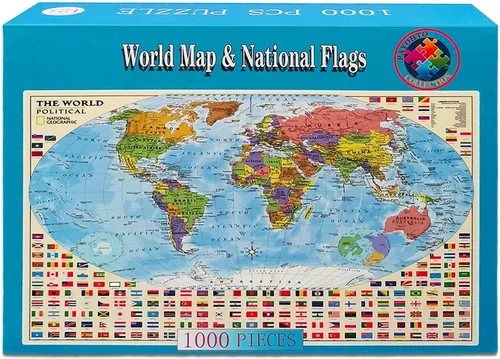 Miniatura 2 de Rompecabezas de mapa político del mundo de 1000 piezas para adultos o adolescentes con 197 países internacionales banderas del mundo rompecabezas