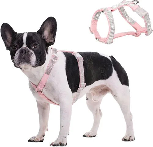 Miniatura 6 de HDKUW Arnés de diamantes de imitación brillantes para perro, arnés con hebilla ajustable sin tirones con anillo en D para perros pequeños y medianos