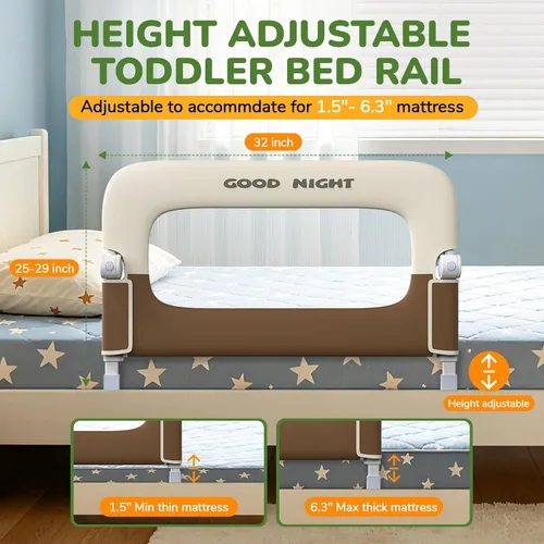 Miniatura 3 de Barandilla protectora de cama para niños pequeños, altura ajustable de 32 pulgadas y riel de cama portátil plegable para bebé, barandillas de cama