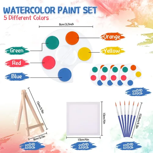 Miniatura 2 de Crtiin Mini juego de pintura de acuarela, regalos de 4 x 4 pulgadas, pequeños kits de pintura en lienzo con pinturas de caballete, pincel, fiesta