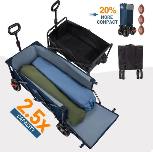 Miniatura 4 de Timber Ridge Carro plegable extra largo de 49 pulgadas con portón trasero y frenos, carro plegable resistente de 300 libras con mango ajustable, Azul