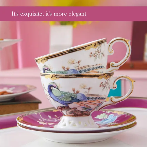 Miniatura 5 de ACMLIFE Juego de taza de té y platillo de porcelana de hueso – Juego de taza de café y platillo de té de porcelana de hueso, juego de taza de té