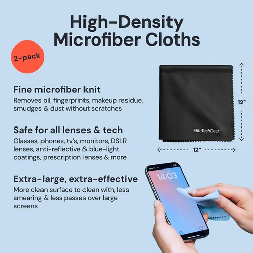 Miniatura 2 de Elite Tech Gear Kit de Cuidado Óptico, de Pantalla y Lentes - Aerosol de 3 Piezas (2x4oz+1oz) con 2 Paños de Microfibra - Solución para Anteojos Sin