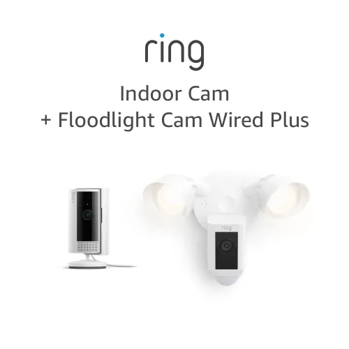 Miniatura 8 de Ring Floodlight Cam Wired Plus con la nueva cámara de interiores Ring Indoor Cam, color negro