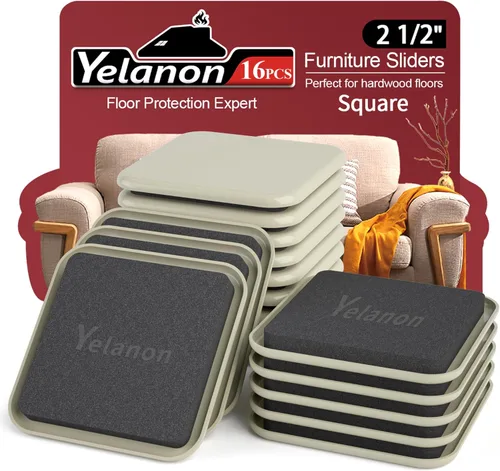 Miniatura 15 de Yelanon Deslizadores de Muebles, 8 piezas - Deslizadores de Muebles Cuadrados Beige de 4 3/4" para Alfombra, Deslizadores Movibles de Muebles