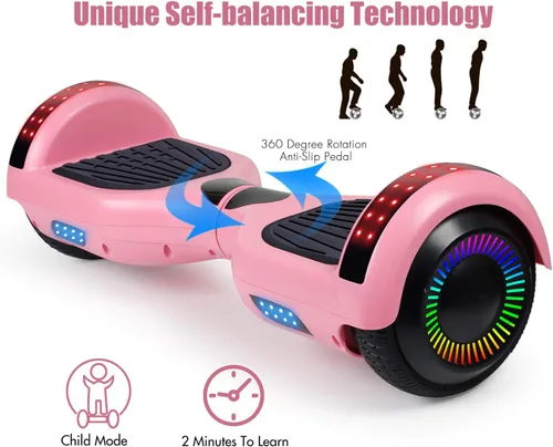 Miniatura 2 de LIEAGLE Hoverboard - Patineta autoequilibrante de 16.5 cm, 6.5 pulgadas, con ruedas Bluetooth, luces LED, para niños y adultos A03-Rosa