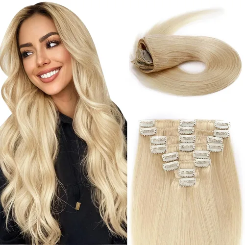 Miniatura 19 de Extensiones de cabello humano 100% remy de 10 a 24 pulgadas, con clips, calidad grado 7A, cabeza completa, 8 piezas, 18 clips; largo, suave, sedoso