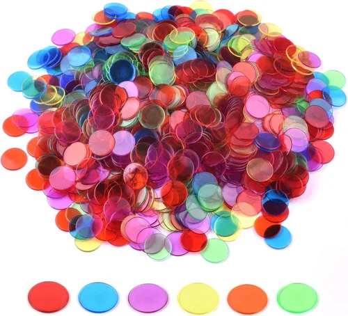 Coopay 900 fichas de contador de fichas de plástico, colores transparentes mezclados para fichas de juego de fichas de bingo, contienen colores