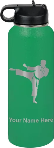 Miniatura 26 de Botella de agua personalizada LaserGram, Karate Man, de acero inoxidable con doble pared aislada al vacío con tapa abatible, regalo personalizado
