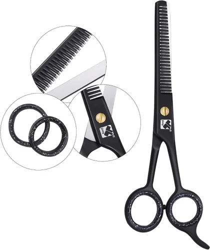Miniatura 3 de Jimy Tijeras profesionales para adelgazar el cabello de 6.5 pulgadas, acero inoxidable negro ultra afilado, tijeras para adelgazar el cabello