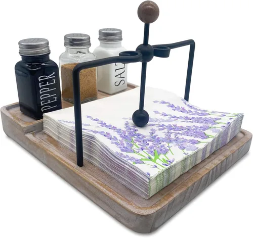 Servilletero plano con salero y pimentero, decoración de mesa de cocina, servilletero rústico 2 en 1 para servilletas de papel, decoración de mesa