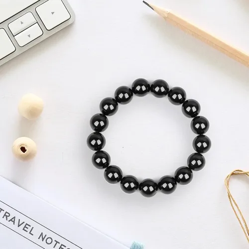 Miniatura 7 de Pulsera de protección, pulsera de obsidiana negra natural para hombres y mujeres, antiansiedad, trae buena suerte y felicidad, pulseras de cristal