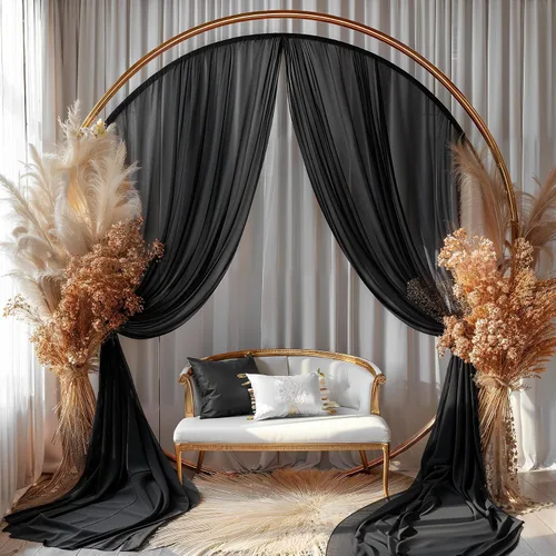 Miniatura 8 de Tela Negra para Drapeado de Arco de Boda 1 Panel 30'' x 20 Pies Cortinas Negras Tela Transparente Telón de Fondo Telas para Drapeado de Arco
