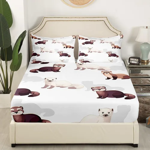 Miniatura 3 de Juego de sábanas ajustables de hurón para niños, bonitos juegos de ropa de cama de animales salvajes, lindo juego de ropa de cama de vida silvestre