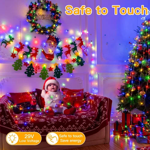 Miniatura 7 de Ollny Luces de Navidad para exteriores, 600 LED de 197 pies, luces multicolor para árbol de Navidad IP67, luces de hadas enchufables con control