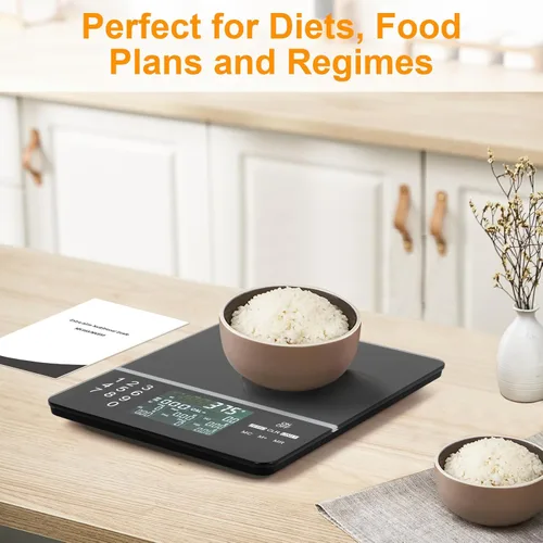 Miniatura 5 de Báscula de alimentos con calculadora nutricional, cálculo de calorías nutricionales de pantalla digital para preparación de comidas, cocina, Negro