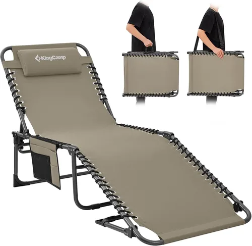 Miniatura 14 de KingCamp Silla de bronceado con agujero facial, sillas de descanso plegables para exteriores, cómodas, ajustables, de 5 posiciones, tumbona plegable
