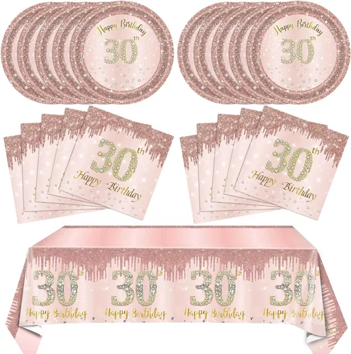 Miniatura 22 de 41 piezas de decoración de cumpleaños número 60 para mujeres, oro rosa, suministros de cumpleaños de sesenta años, platos, servilletas, mantel, 60