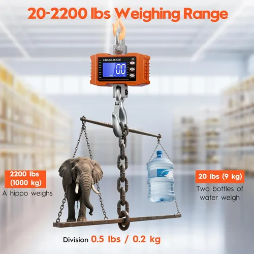 Miniatura 2 de Escala de grúa digital Ofeace 1000 kg / 2200 lb, Escala colgante digital con pantalla LCD, Escala de grúa industrial de alta resistencia con cambio