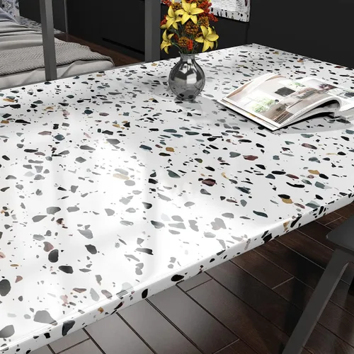 Miniatura 3 de Ababoorty Papel de contacto de granito de 15.8 x 197 pulgadas, papel de contacto de terrazo blanco para encimeras, papel tapiz autoadhesivo