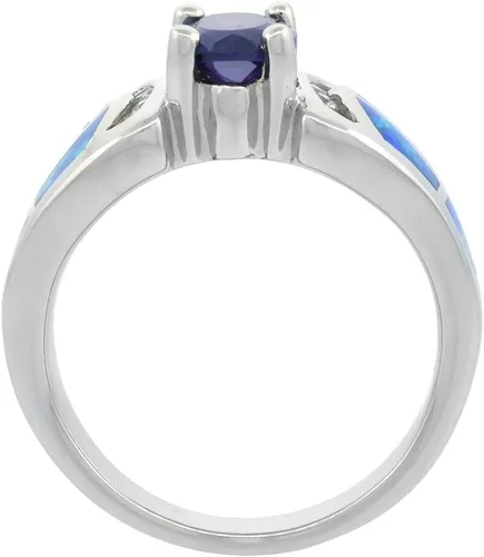 Miniatura 2 de Anillo ovalado de plata de ley con ópalo sintético azul para mujer, amatista CZ 38 pulgadas