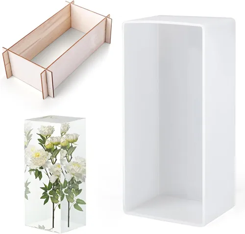 Miniatura 10 de Moldes Rectangulares Grandes de Silicona para Resina, Molde Profundo de Epoxi con Soporte de Marco de Madera para Preservación de Flores DIY