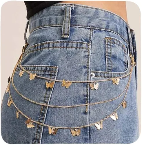 choice of all Cadena de cuerpo de mariposa cadenas de cintura en capas cadena de cuerpo punk gótica calle pantalones ajustables cinturones para