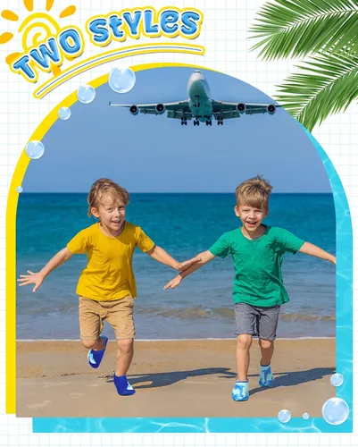 Miniatura 4 de Newcotte 2 pares de zapatos de agua para niños, calcetines de secado rápido, calcetines de piscina con tiburones marinos, antideslizantes, natación