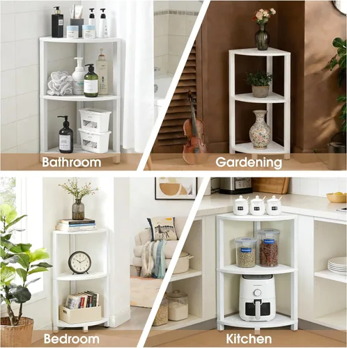 Miniatura 6 de HDPS - Estante organizador de ducha esquinero de 3 niveles, taburete desmontable y reposapiés, estantes de baño impermeables y duraderos con pies