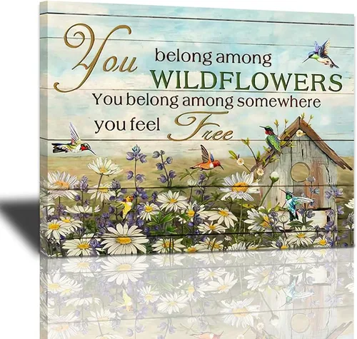 Miniatura 21 de Bulldog Leather Works Lienzo decorativo abstracto de colibrí y girasol, con citas inspiradoras, póster de flores de granja, decoración moderna