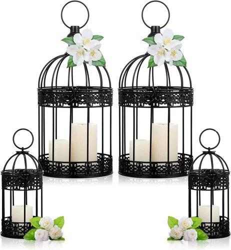 Sliner 4 jaulas decorativas para pájaros para centro de mesa, farol colgante vintage de metal, jaula de pájaros, jaulas de velas, linternas de