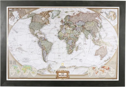Mapamundi con alfileres, personalizado, ejecutivo, con marco de 24 x 36" y alfileres, Negro (Rustic Black), 24 x 36 pulgadas Marco negro rústico