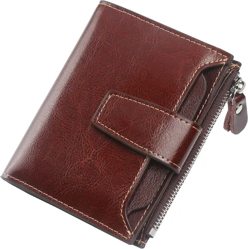 Miniatura 59 de Lavemi Pequeña cartera compacta para mujer, con bloqueo RFID, de piel auténtica, plegable, con ventanas de identificación